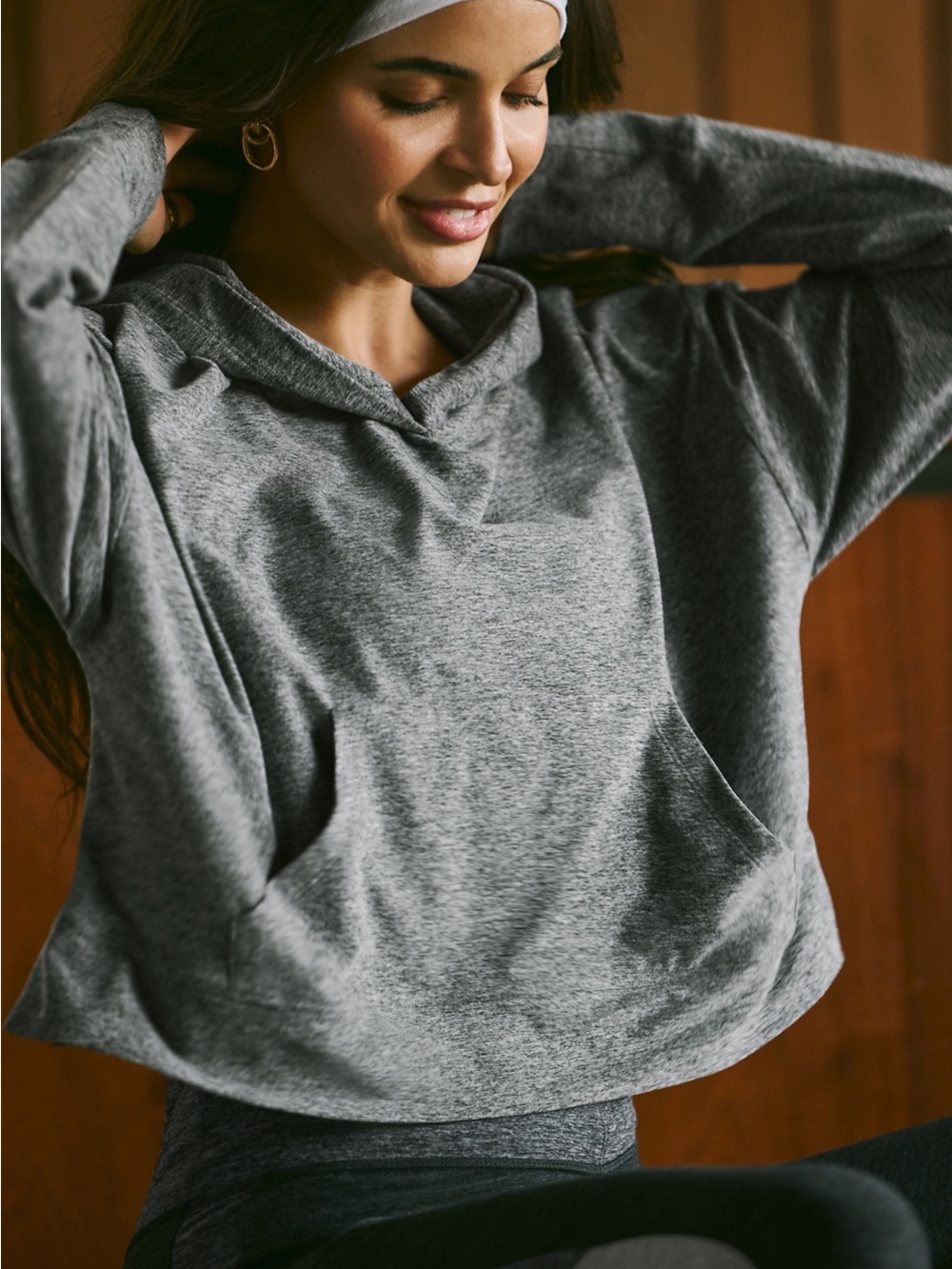 Fabletics Cloud Jersey Cropped Hoodie Heather Gray M